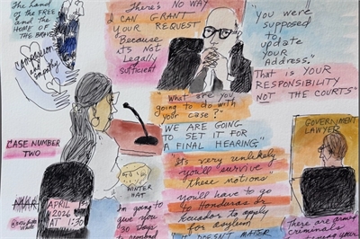 Immigration Court Observation Sketch by Anita White